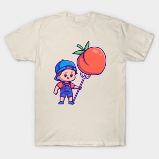 Cute Boy With Peach Fruit Cartoon T-Shirt